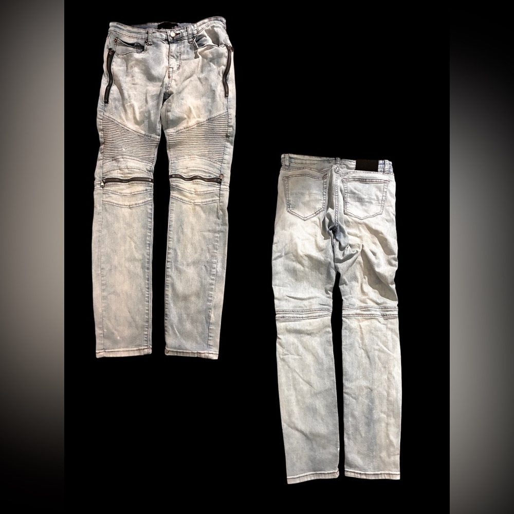 men's light wash biker jeans